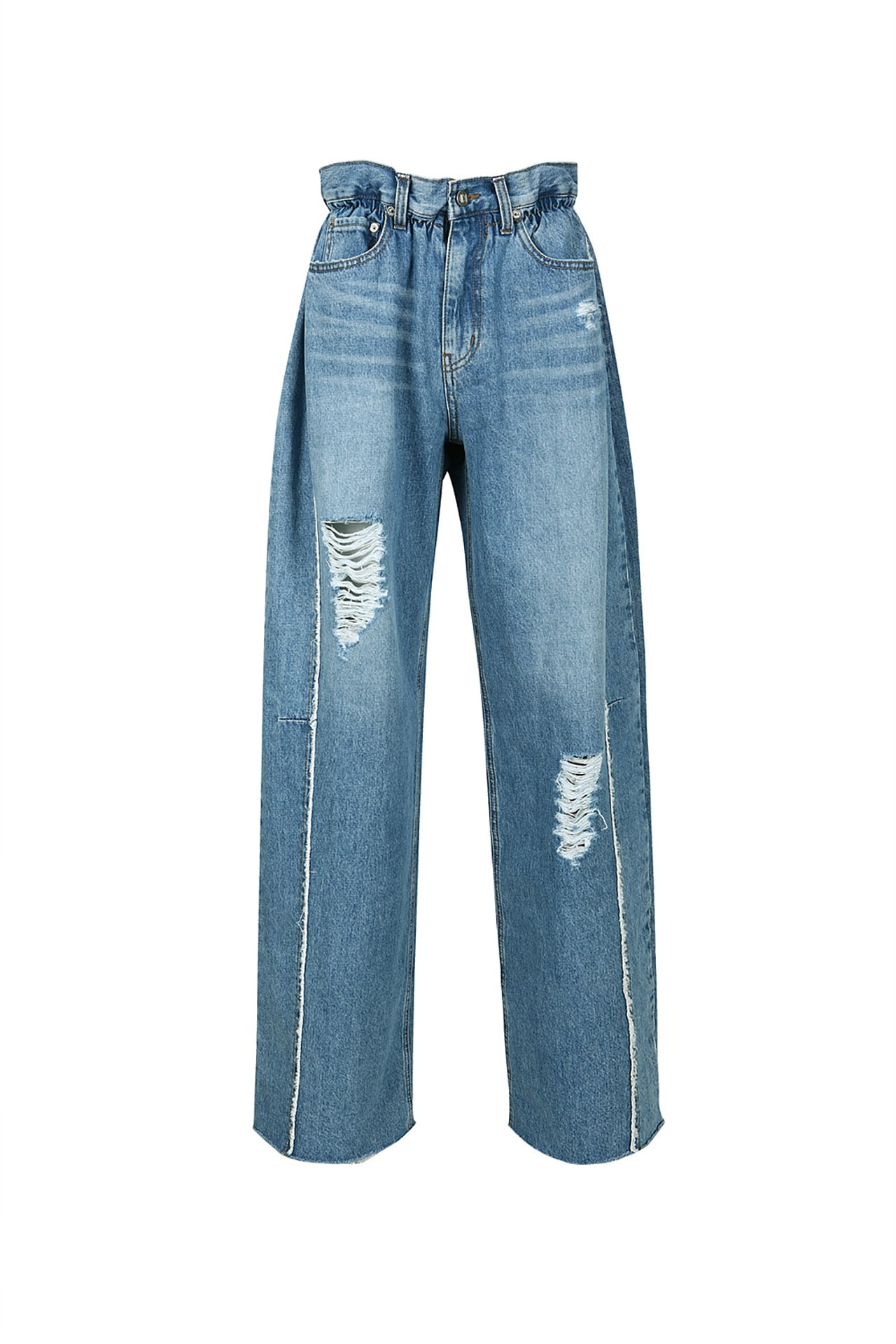 HIGH-RISE DISTRESSED JEANS